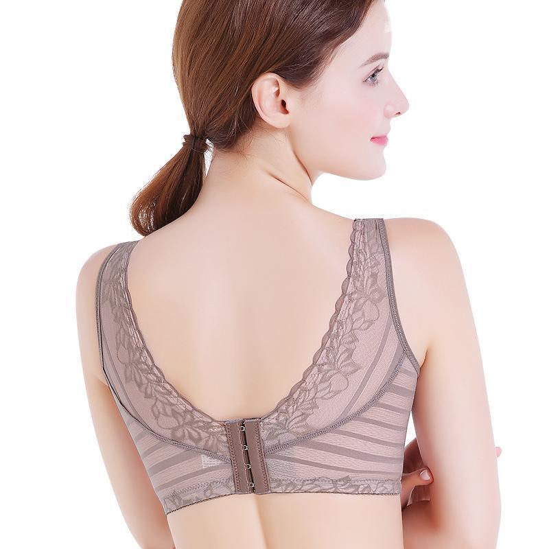 Stripes Lace Push-Up Seamless Breathable Zipper Bra - Image 5