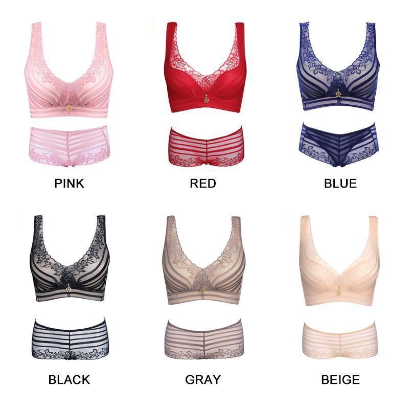 Stripes Lace Push-Up Seamless Breathable Zipper Bra - Image 6