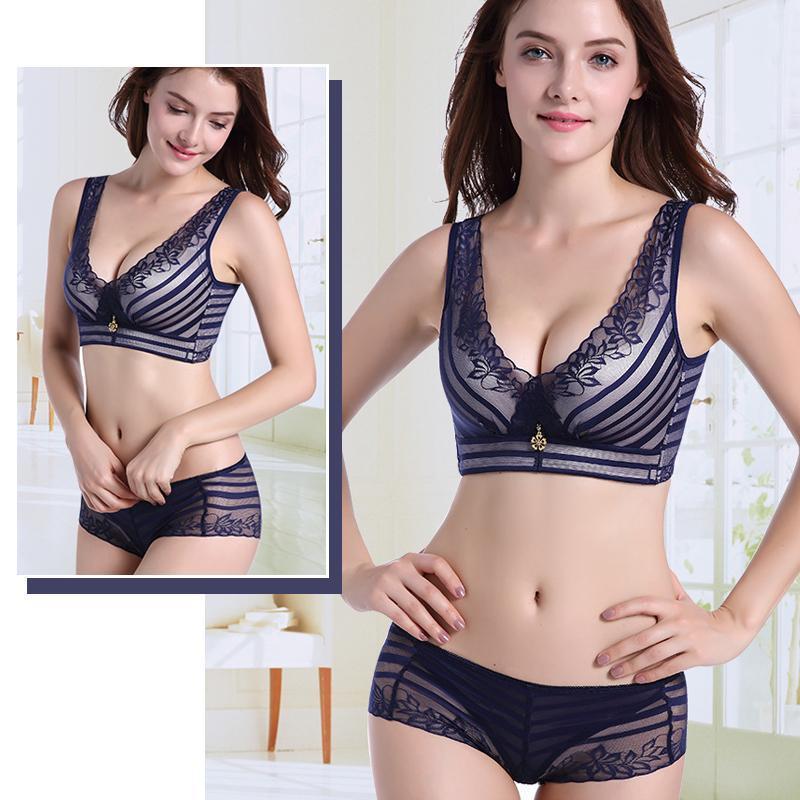 Stripes Lace Push-Up Seamless Breathable Zipper Bra - Image 8