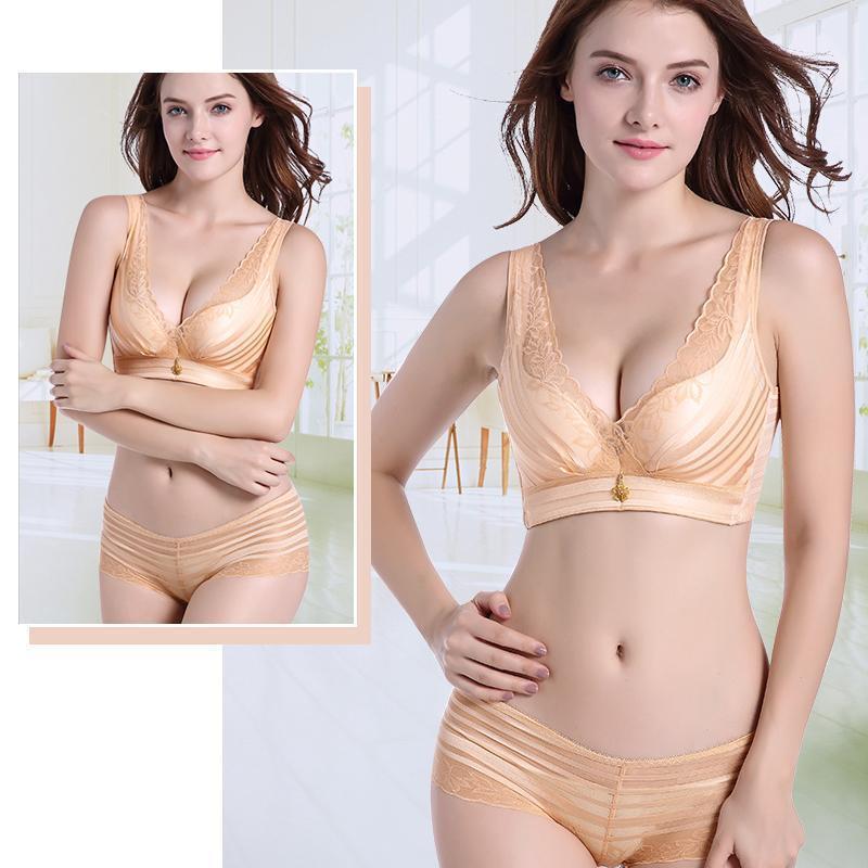 Stripes Lace Push-Up Seamless Breathable Zipper Bra - Image 9