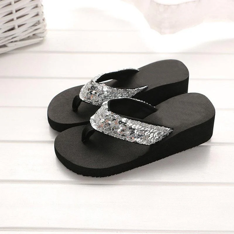 The Latest Summer Sequin Women's 2018 Non-slip Sandals Slipper Flip Flops for Indoor Outdoor - Image 2