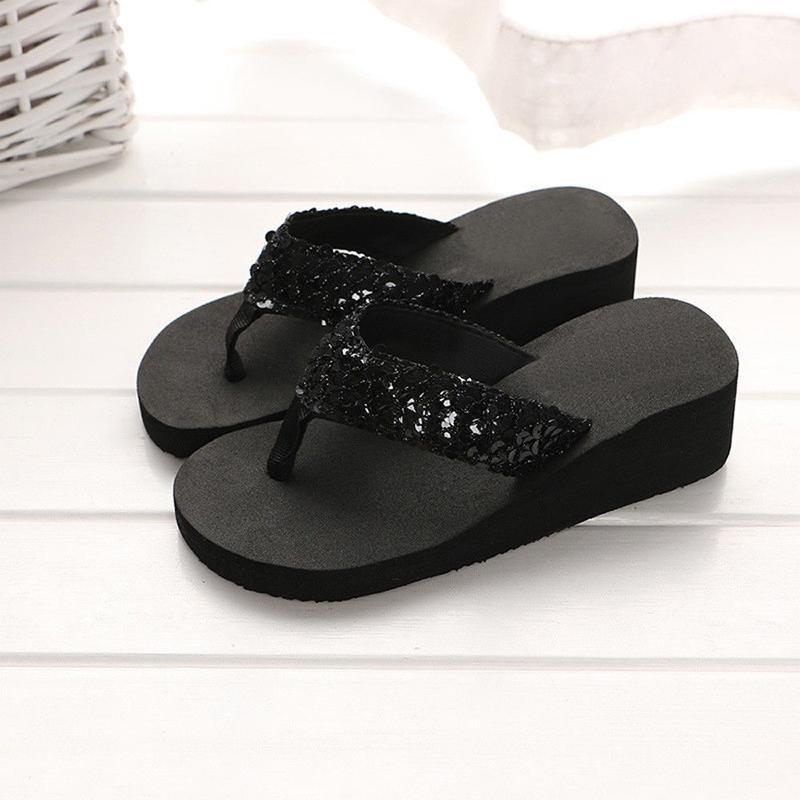 The Latest Summer Sequin Women's 2018 Non-slip Sandals Slipper Flip Flops for Indoor Outdoor - Image 4