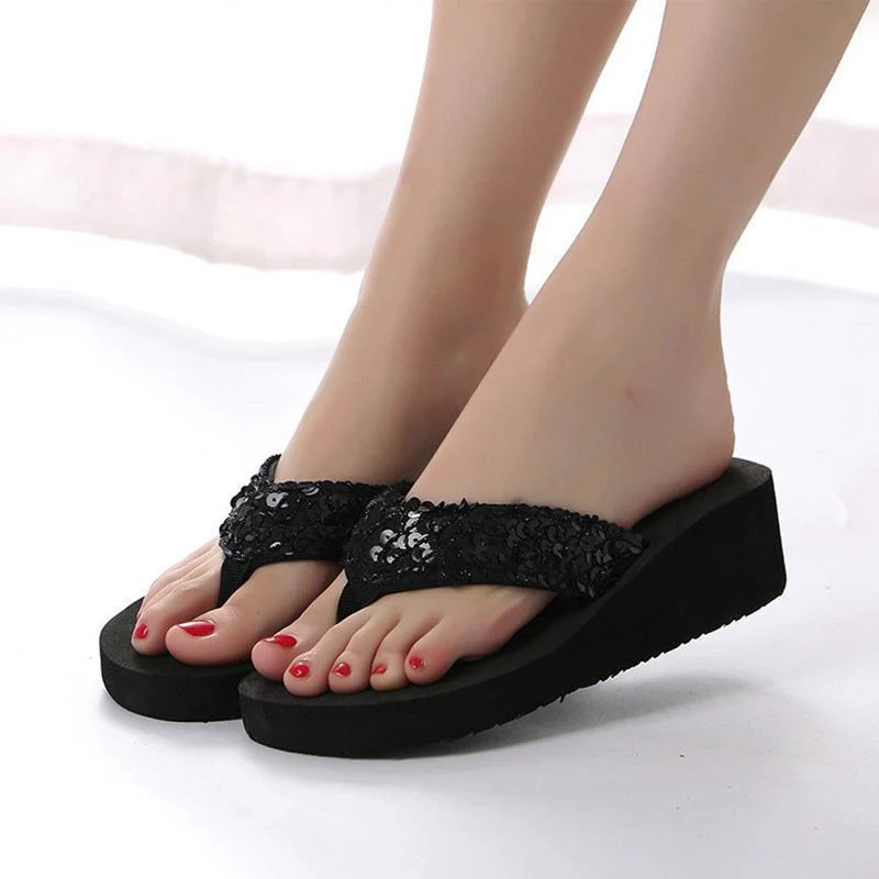 The Latest Summer Sequin Women's 2018 Non-slip Sandals Slipper Flip Flops for Indoor Outdoor - Image 7