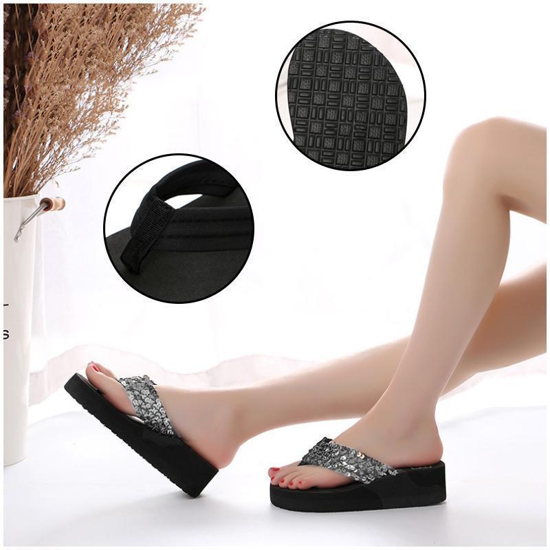 The Latest Summer Sequin Women's 2018 Non-slip Sandals Slipper Flip Flops for Indoor Outdoor - Image 9