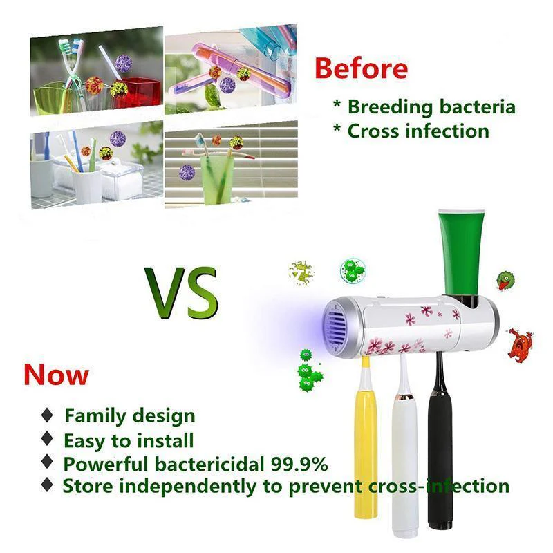 UV Toothbrush Holder(5 Toothbrushes Holding and Four Stickers Included) - Image 3