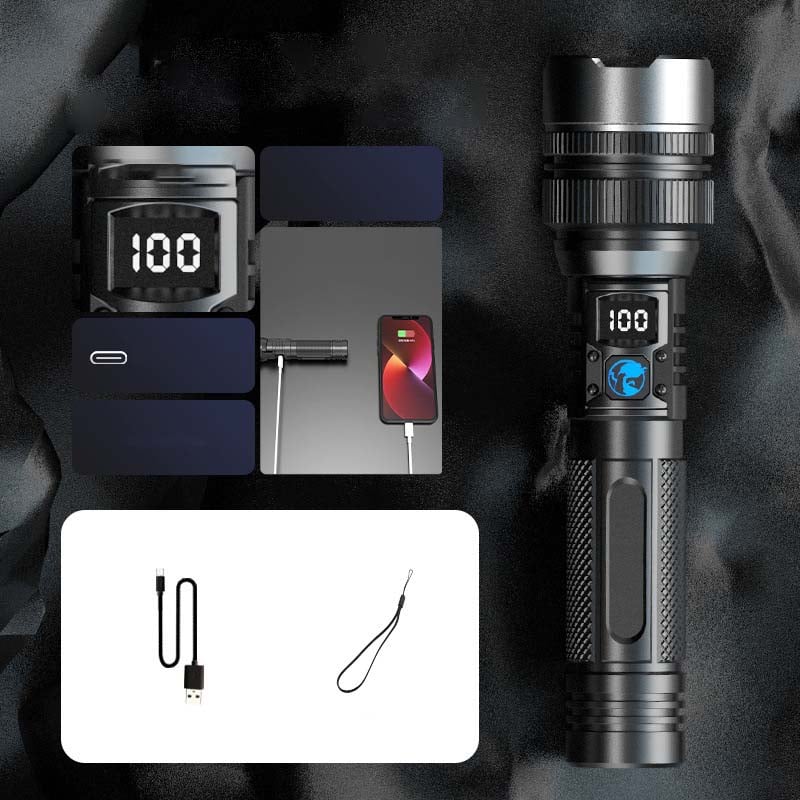 Waterproof Rechargeable Digital Display 2-in-1 Strong Light Flashlight - Image 13