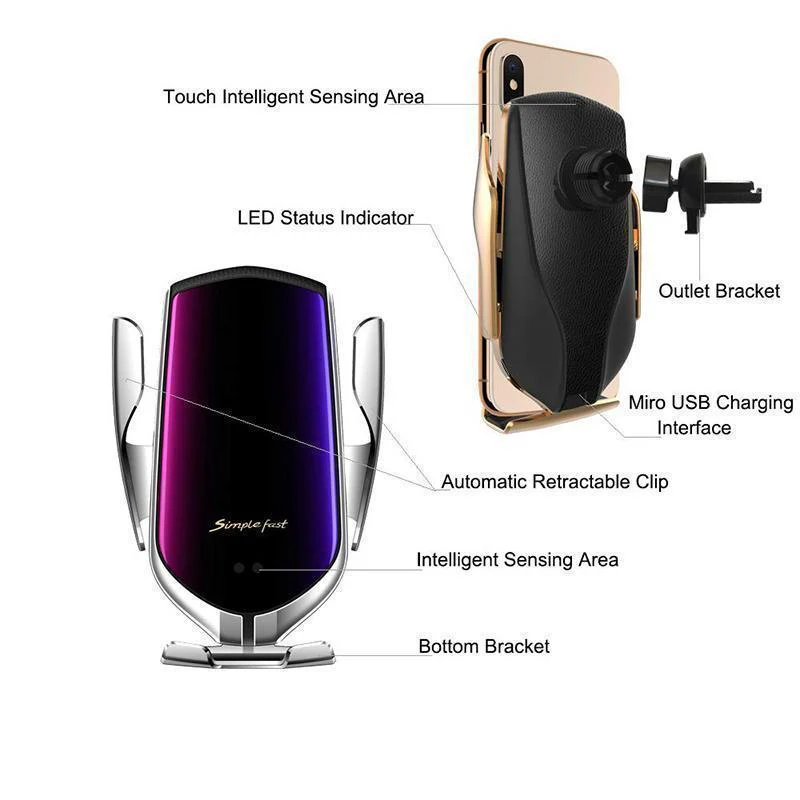 Wireless Automatic Sensor Car Phone Holder and Charger - Image 7