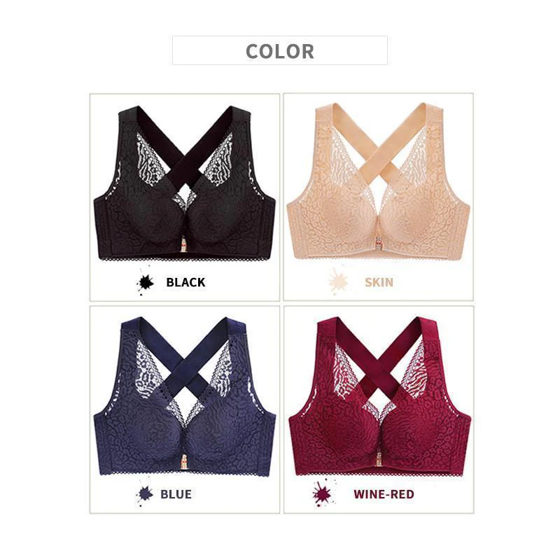 Wireless Front Closure Criss Cross Straps Lace Bras - Image 3