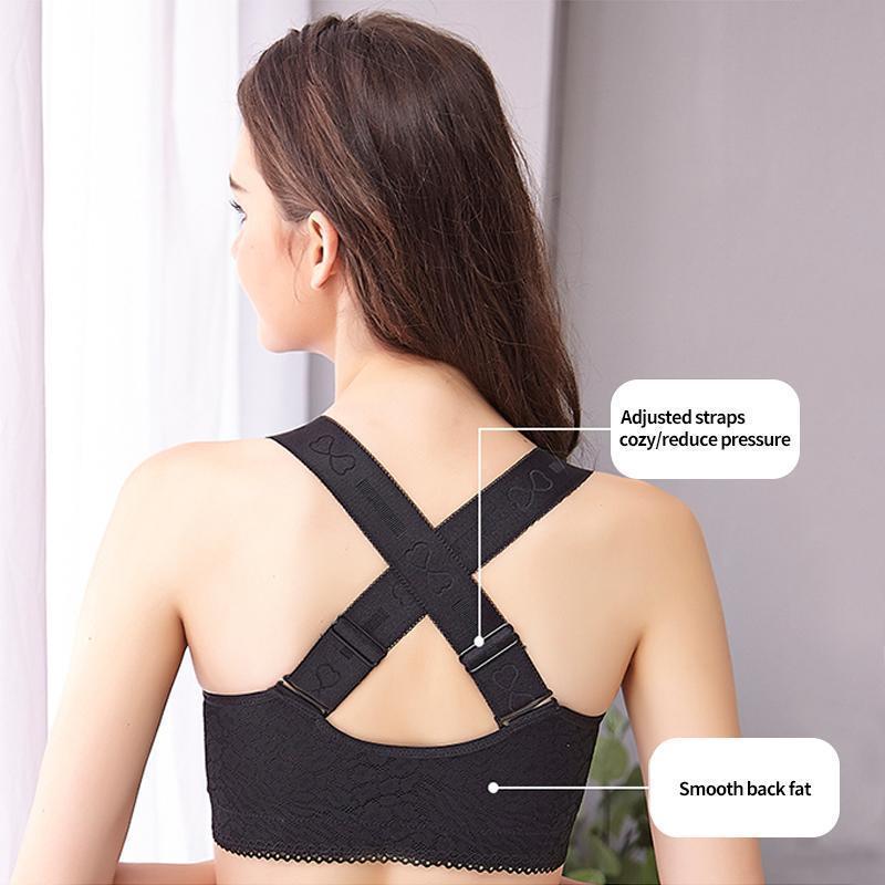Wireless Front Closure Criss Cross Straps Lace Bras - Image 4