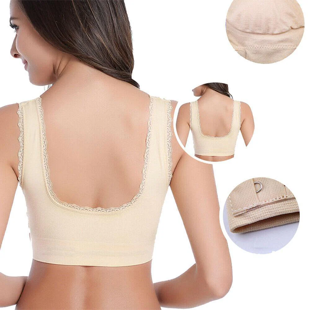 Wireless Front Cross Buckle Lace Lift Bra - Image 6