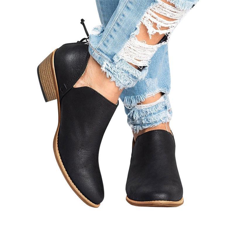 Women Ankle Solid Leather Martin Boots - Image 2
