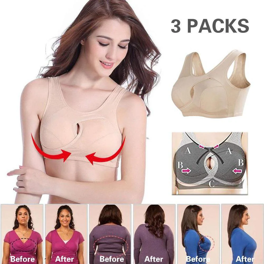 Women Anti-Sagging Cotton Sports Bra, 3 packs - Image 9