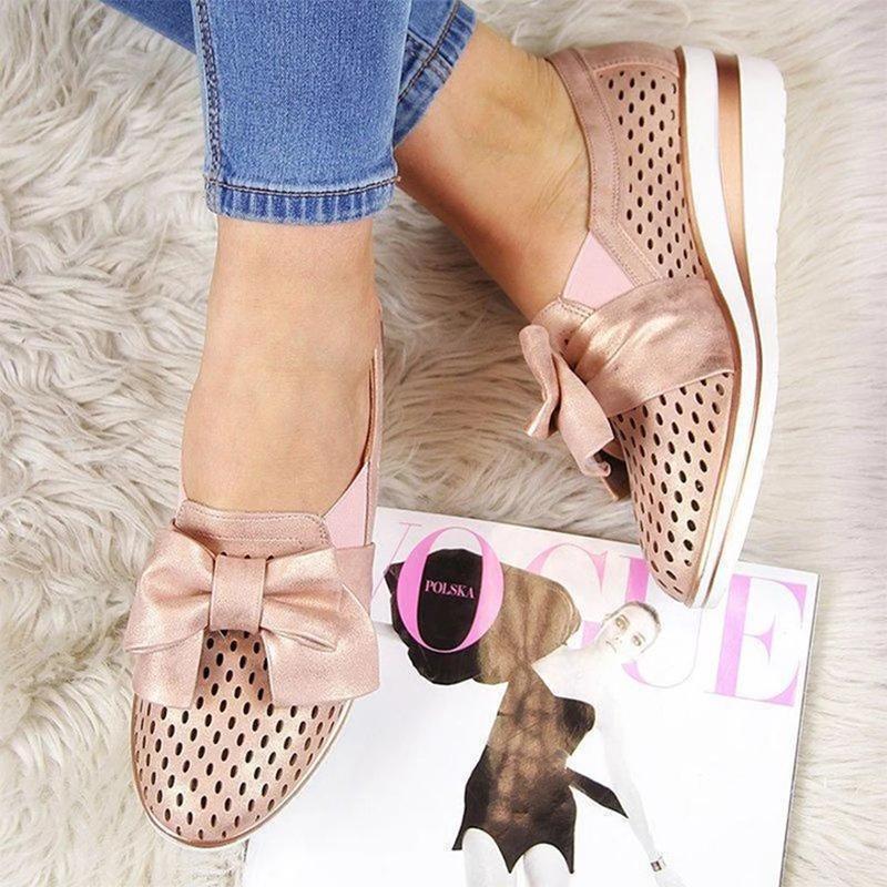 Women Casual Leather Flats BOWKNOT SNEAKERS - Image 2