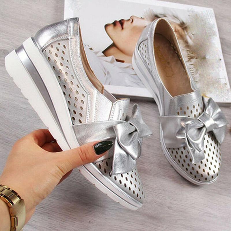 Women Casual Leather Flats BOWKNOT SNEAKERS - Image 8