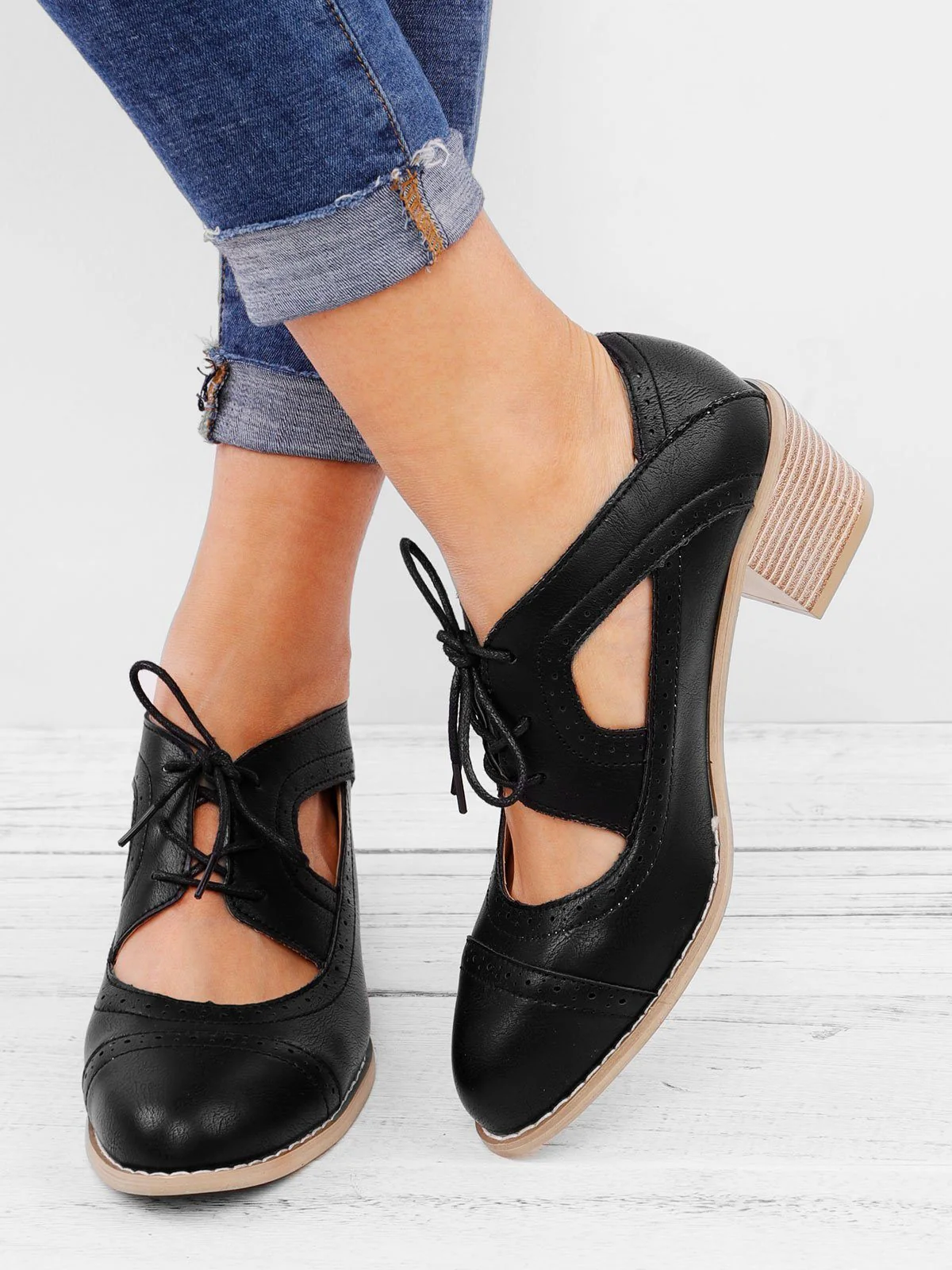 Women Cutout Lace-up Low Heel Daily Fashion Sandals - Image 8