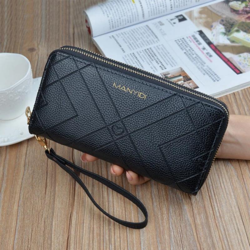 Women Double Zipper Leather Brand Retro Long Wallet - Image 2