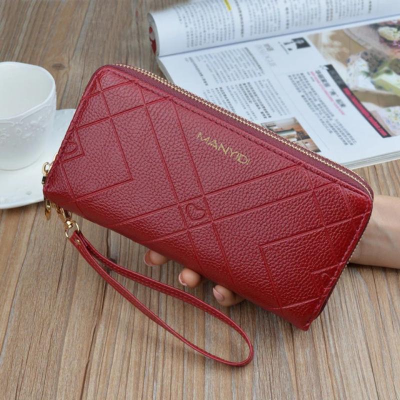 Women Double Zipper Leather Brand Retro Long Wallet - Image 3