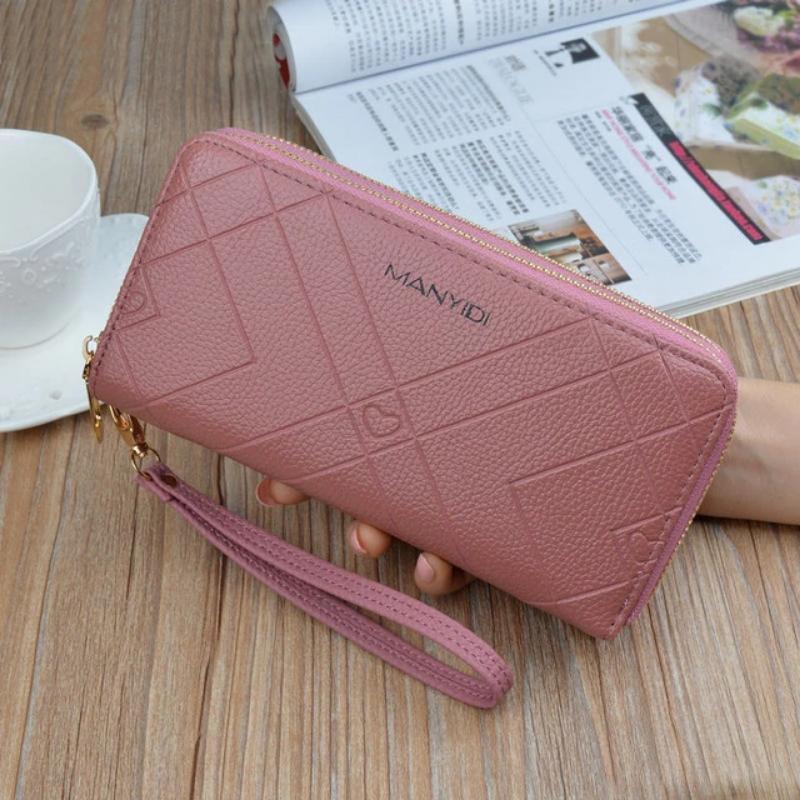 Women Double Zipper Leather Brand Retro Long Wallet - Image 4