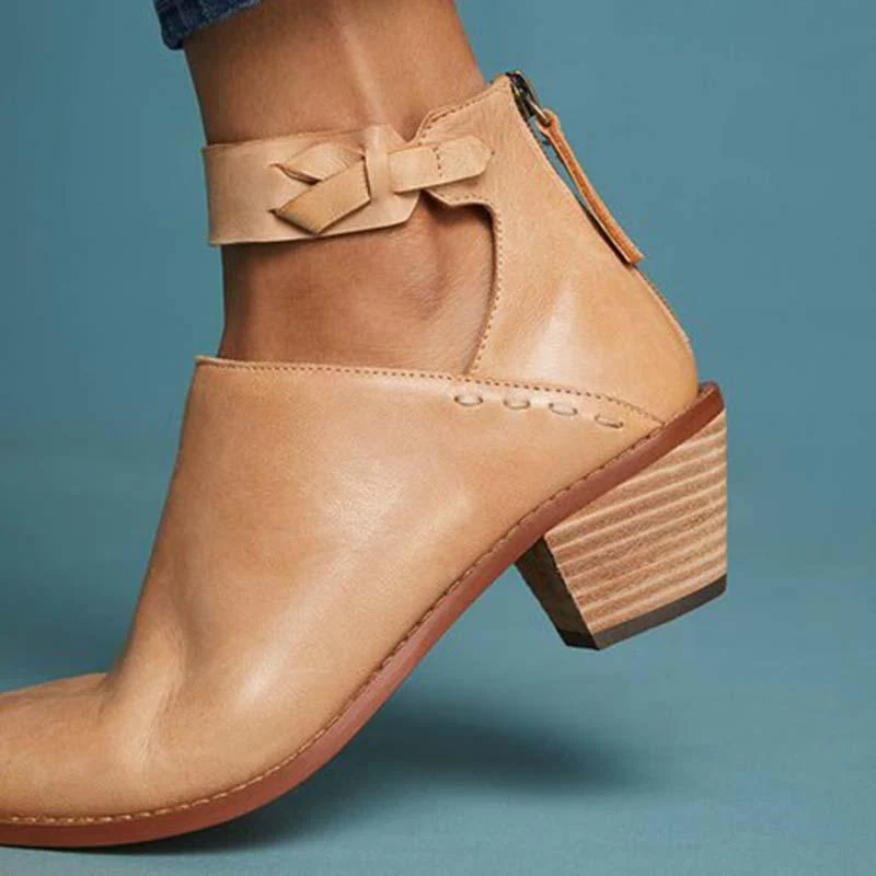 Women Fashion Daily Chunky Heel Zip Shoes - Image 3