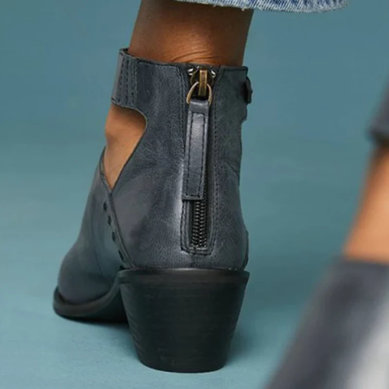 Women Fashion Daily Chunky Heel Zip Shoes - Image 4