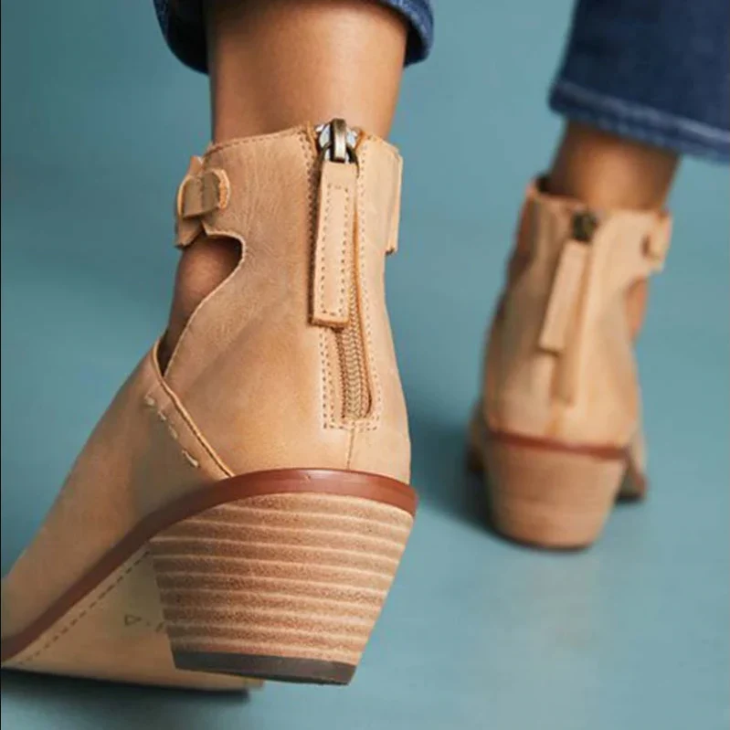 Women Fashion Daily Chunky Heel Zip Shoes - Image 6