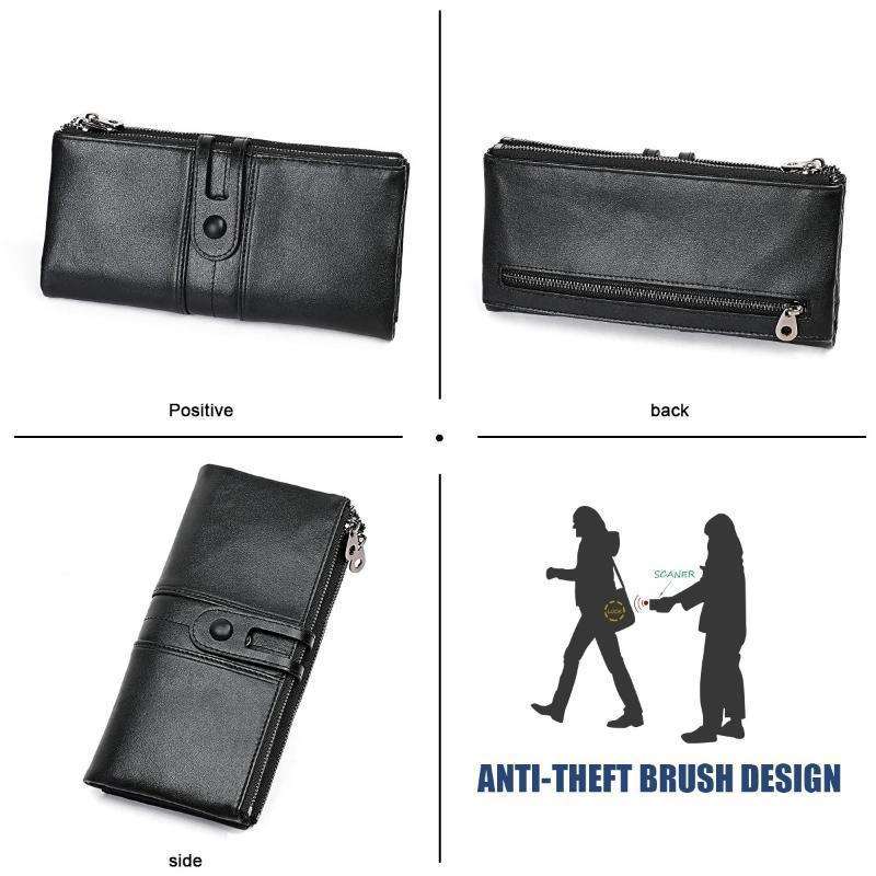 Women Genuine Leather Clutch Long Money Coin Purse - Image 11