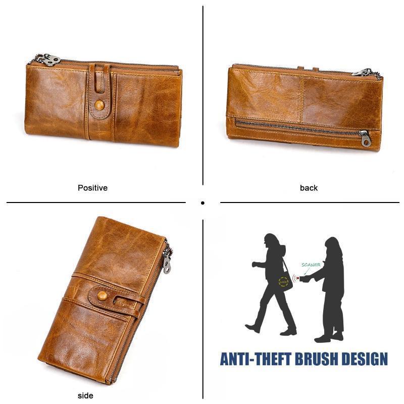 Women Genuine Leather Clutch Long Money Coin Purse - Image 6