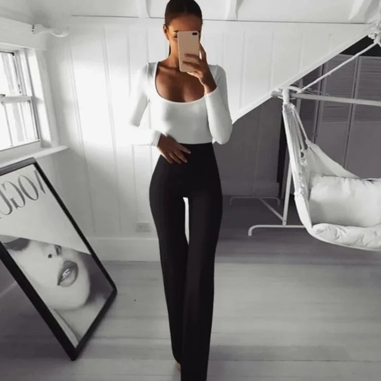 Women High Waist Long Pants OL Ladies - Image 2