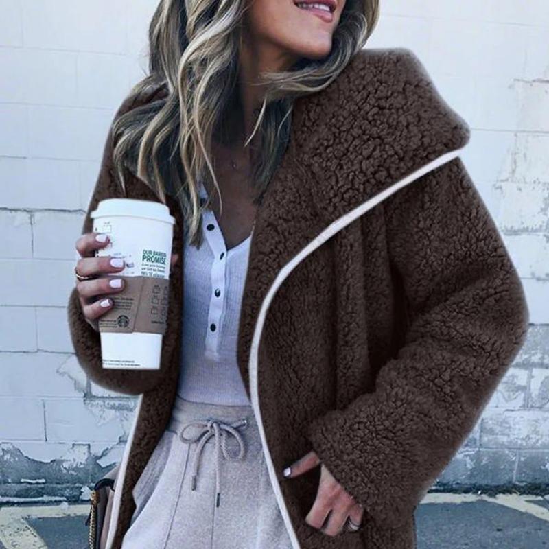 Women Hooded Sherpa Coat Shawl Collar Solid Teddy Bear Coats - Image 4