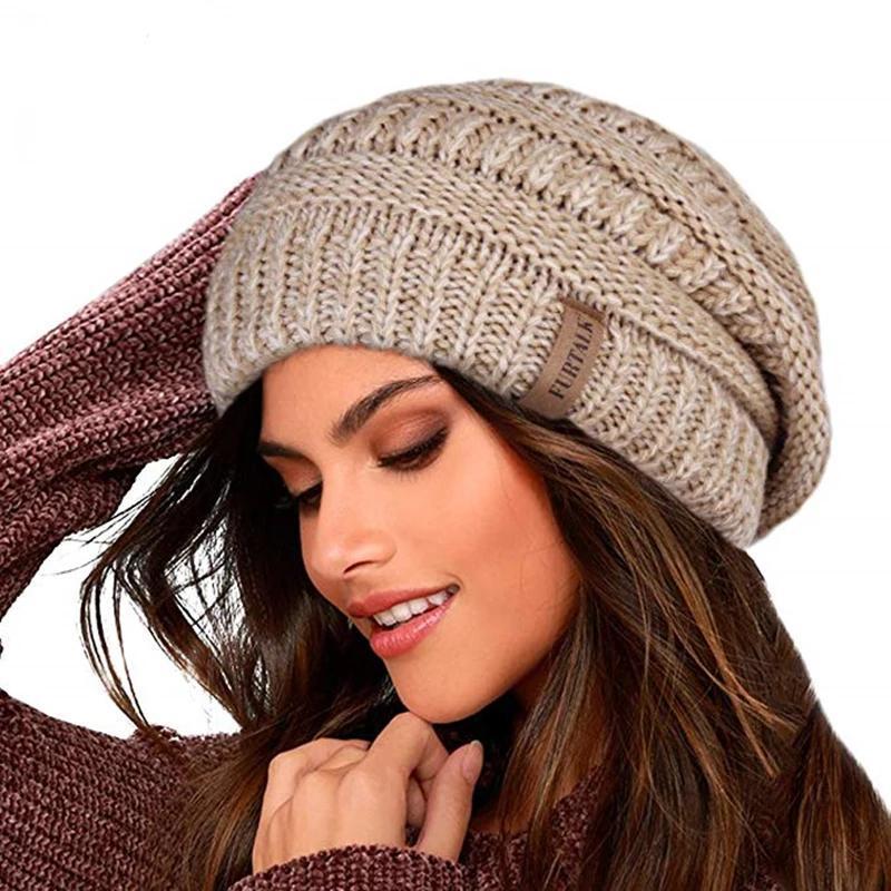 Women Knitted Slouchy Beanie Hat with Velvet - Image 9
