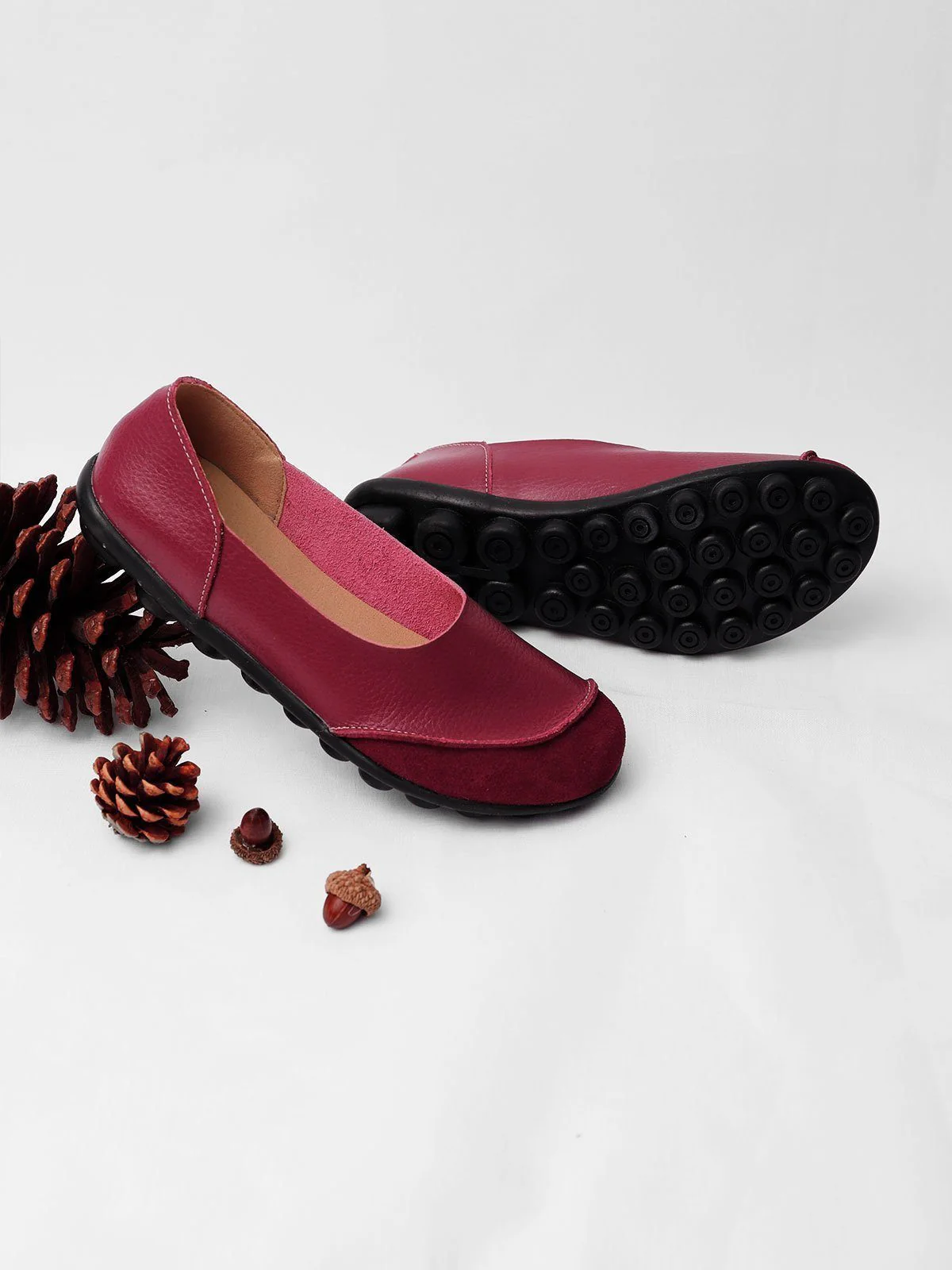 Women Large Size Split Leather Panel Flats - Image 10