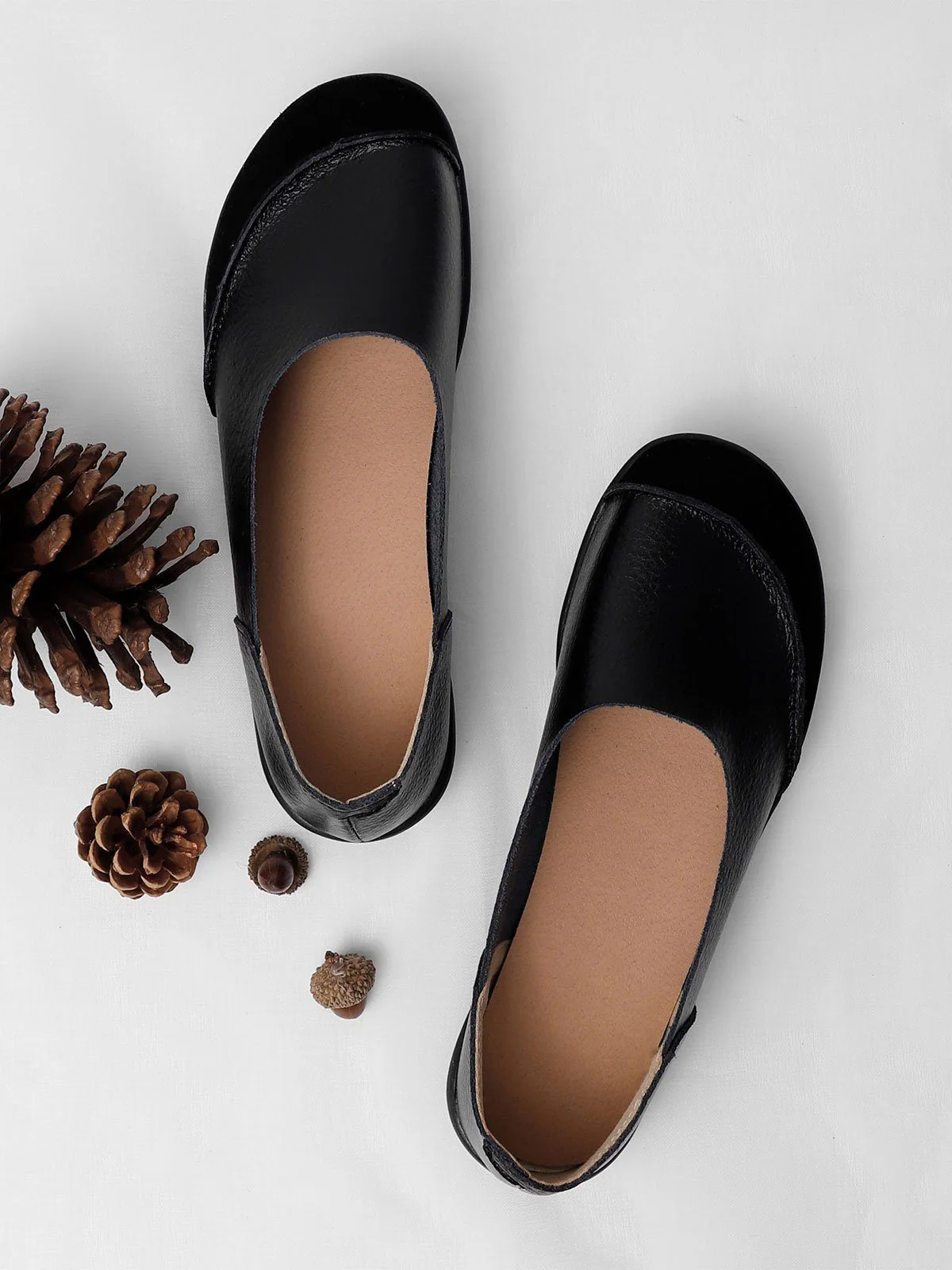 Women Large Size Split Leather Panel Flats - Image 2