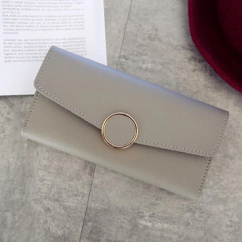 Women Long Pu Leather Zipper Metal Circle Decor Wallet - Image 2