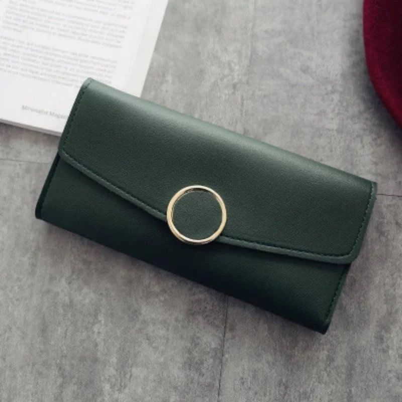 Women Long Pu Leather Zipper Metal Circle Decor Wallet - Image 4