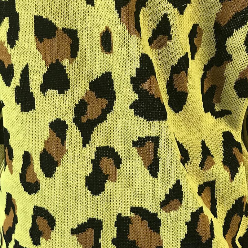 Women Long-sleeved Round Neck Solid Leopard Sweater - Image 7