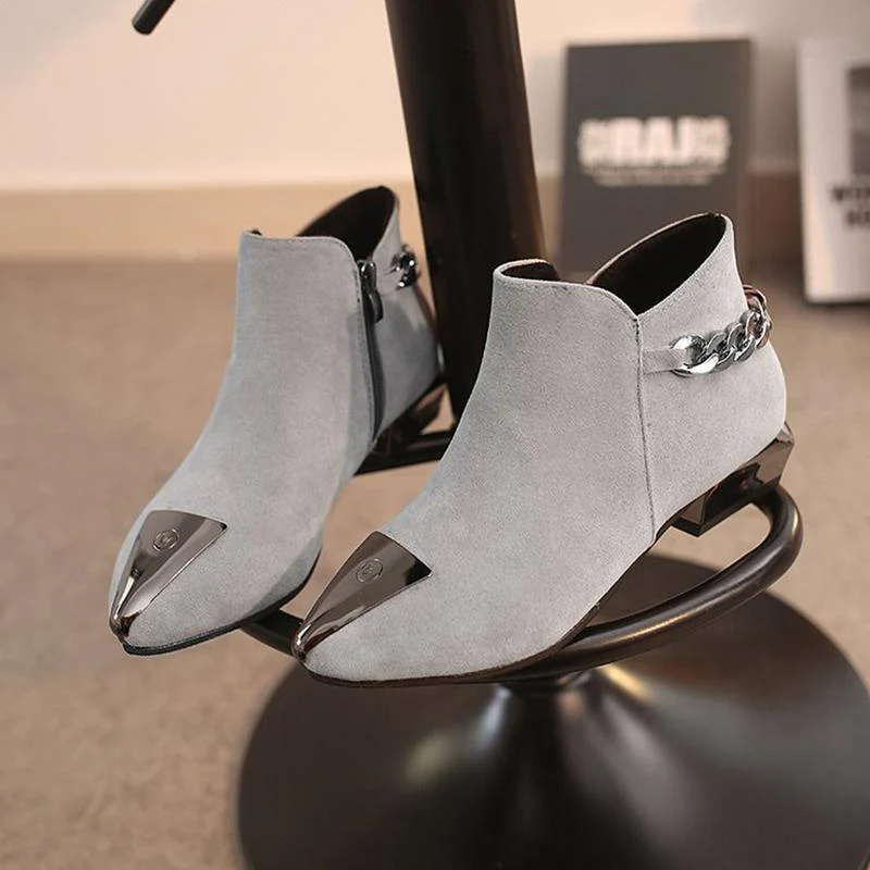 Women Med Square Heel Metal Decoration Ankle Boots - Image 3