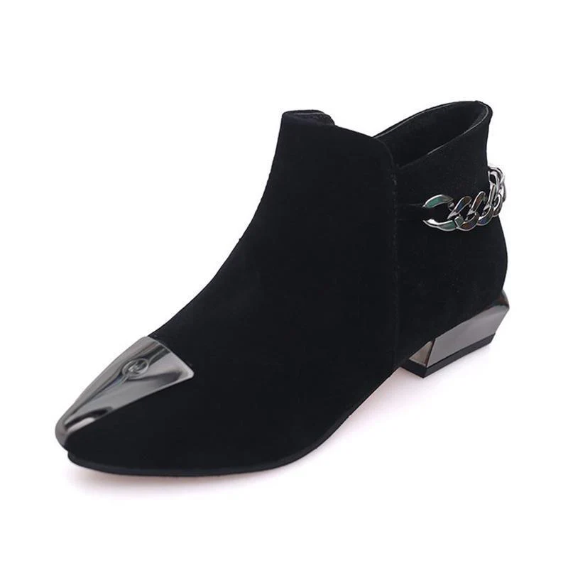 Women Med Square Heel Metal Decoration Ankle Boots - Image 7