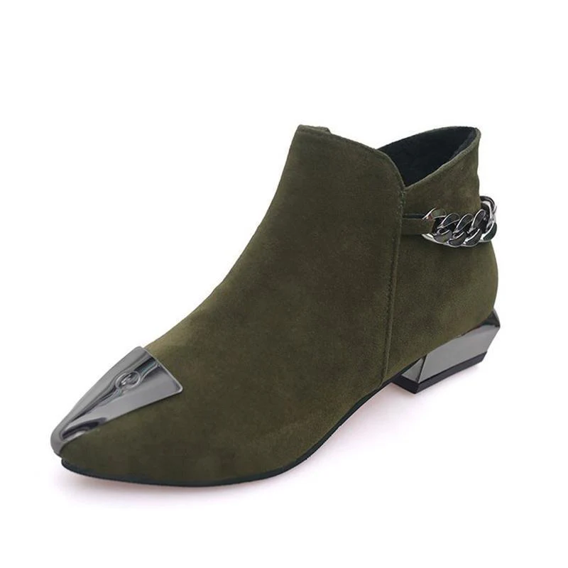 Women Med Square Heel Metal Decoration Ankle Boots - Image 8