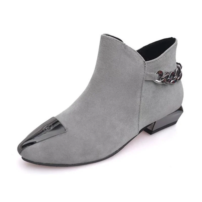 Women Med Square Heel Metal Decoration Ankle Boots - Image 9