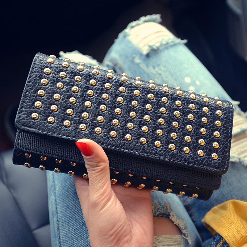Women Pu Leather Fashion Long Clutch Vintage Punk Cool Wallet - Image 2