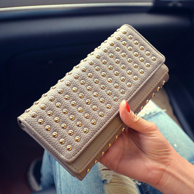 Women Pu Leather Fashion Long Clutch Vintage Punk Cool Wallet - Image 3