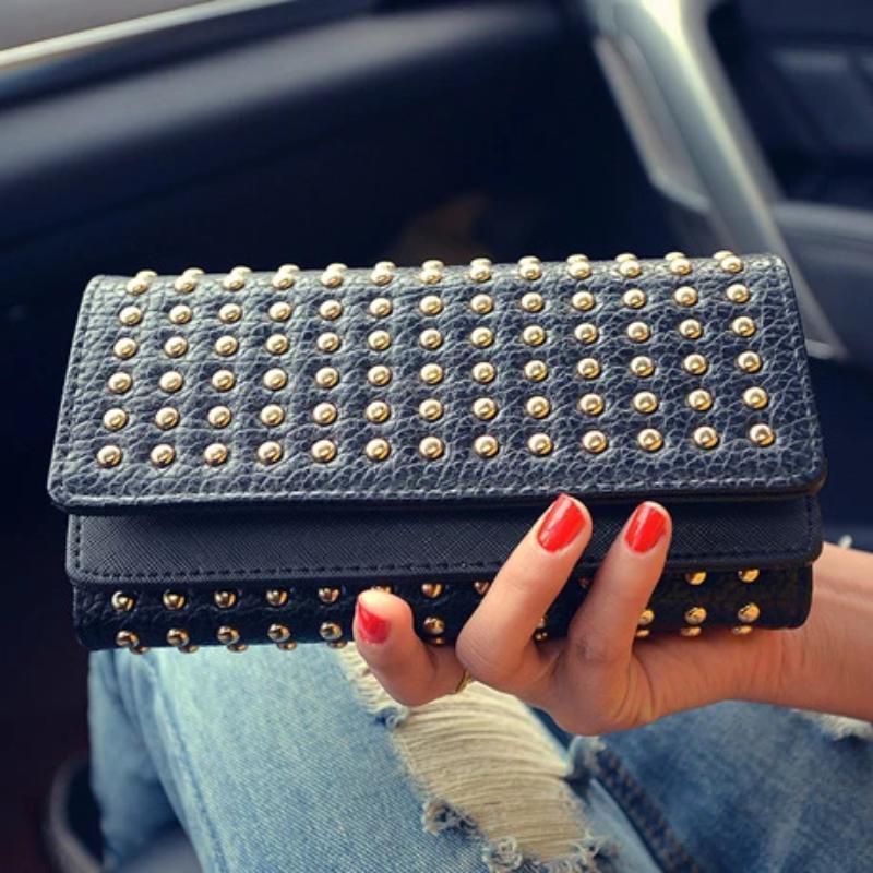 Women Pu Leather Fashion Long Clutch Vintage Punk Cool Wallet - Image 4