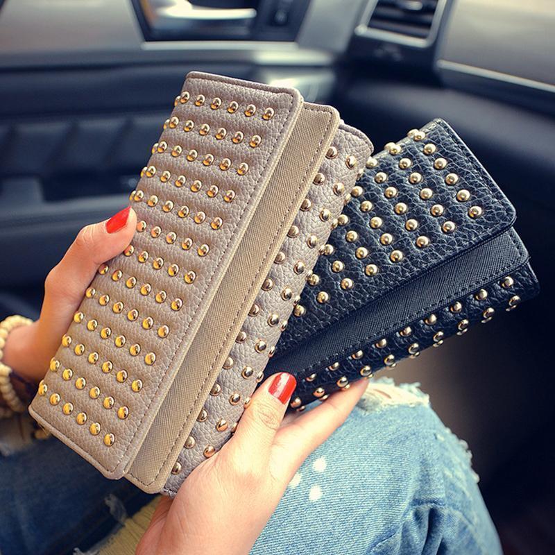 Women Pu Leather Fashion Long Clutch Vintage Punk Cool Wallet - Image 5