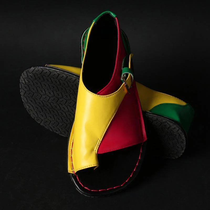 Women Retro Color Splicing Buckle Flip Flops Flat Sandals - Image 2