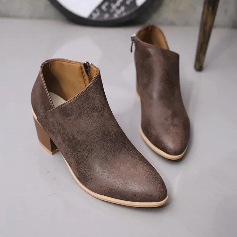 Women Retro High Heel Ankle Boots - Image 3