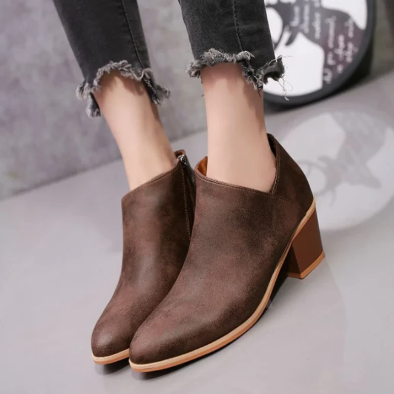 Women Retro High Heel Ankle Boots - Image 7