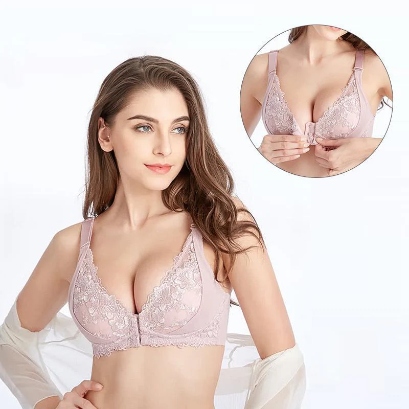 Women Sexy Adjustable Front Buckle Lace Vest Bra - Image 9