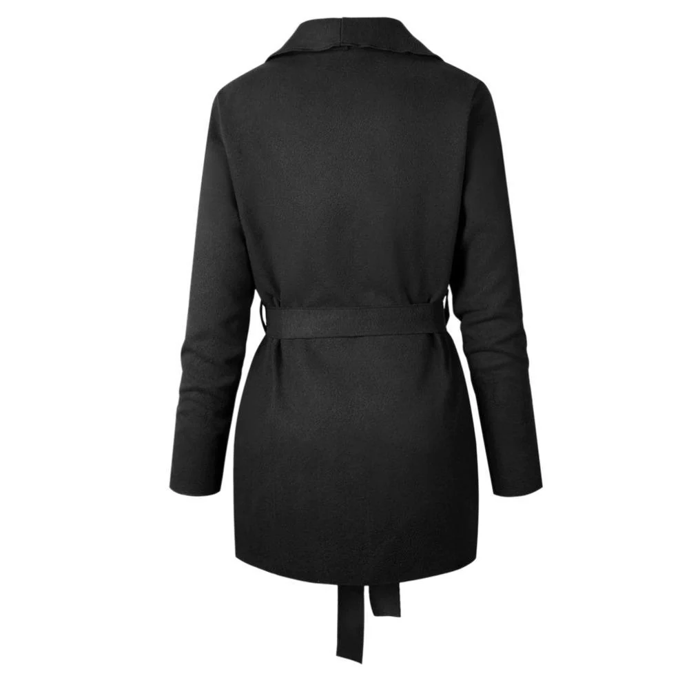 Women Sexy V Neck Belt Lace-up Solid Casual Overcoats - Image 3
