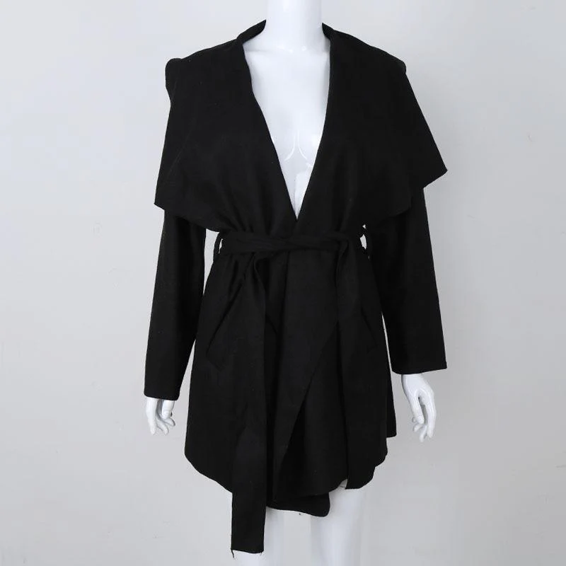 Women Sexy V Neck Belt Lace-up Solid Casual Overcoats - Image 4