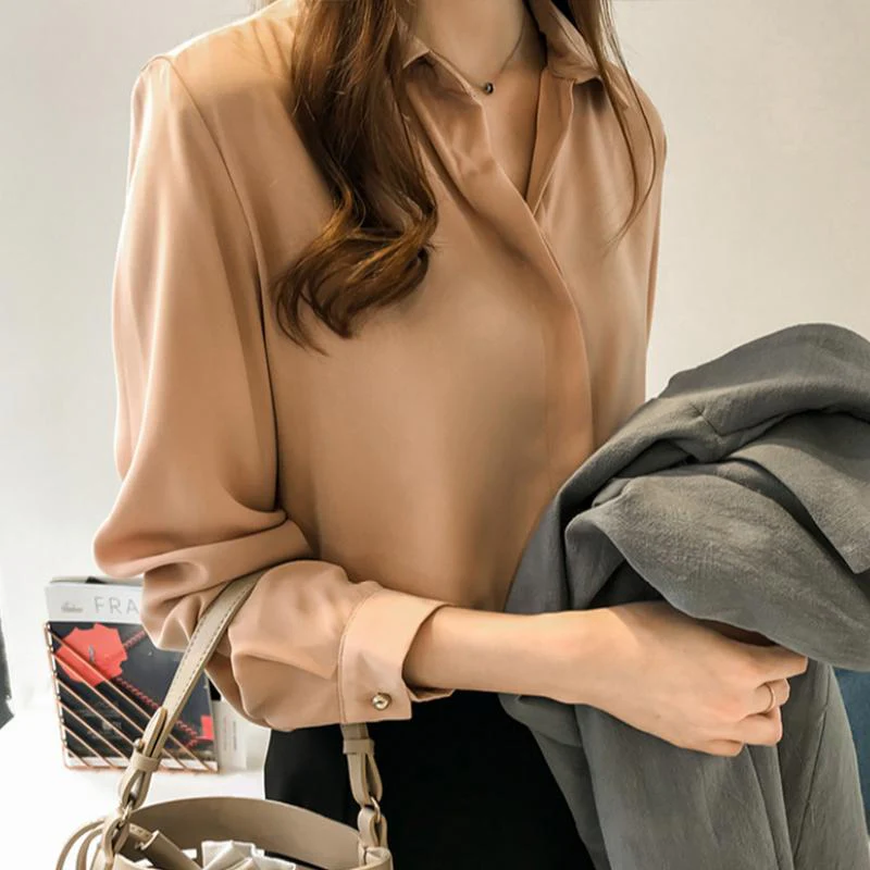 Women Solid Color Chiffon Shirts - Image 3